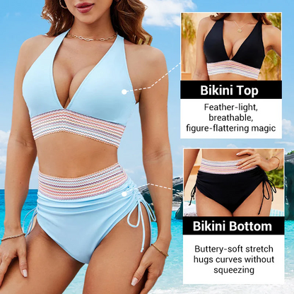 👙Hot Verkoop 49% Korting💃 Hoge Taille Buik Controle Kleur Blok De Bikini Inzetten